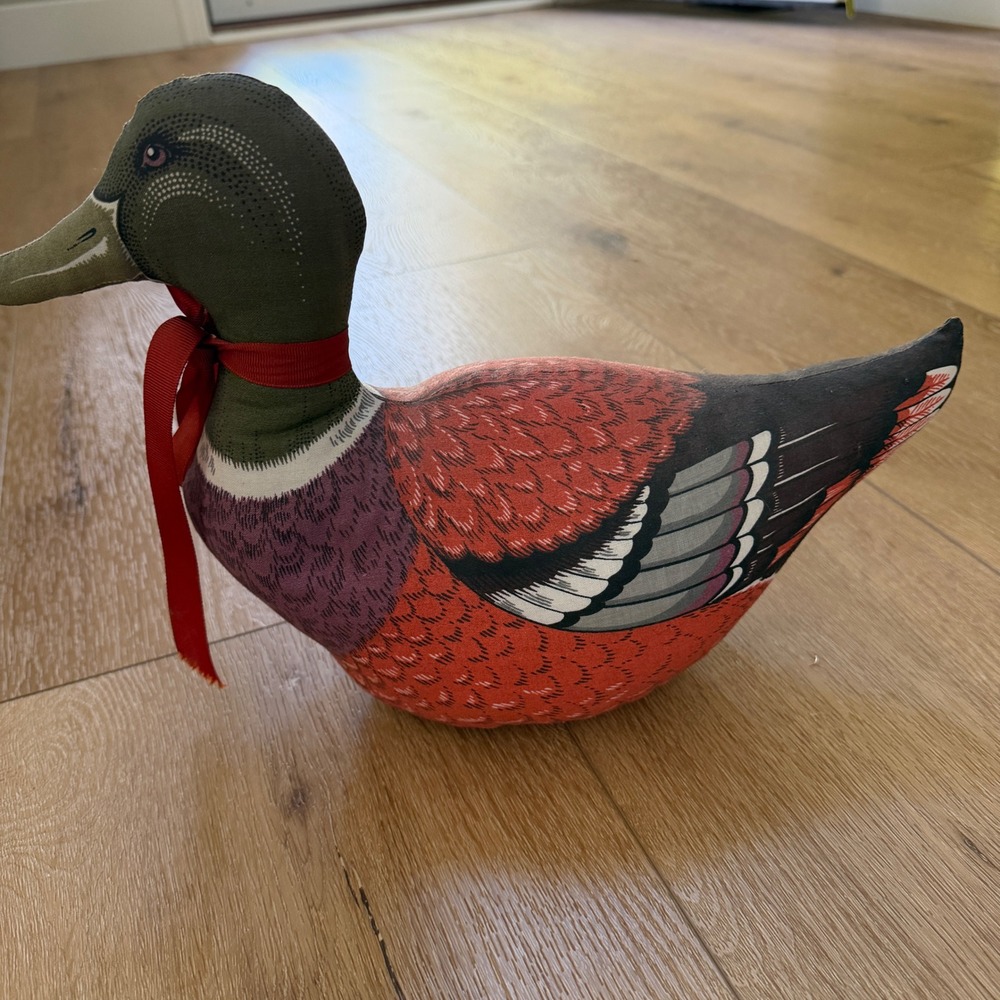 Vintage Mallard Duck Stuffed Fabric Doorstop Decorative Plush Bird Red Pillow